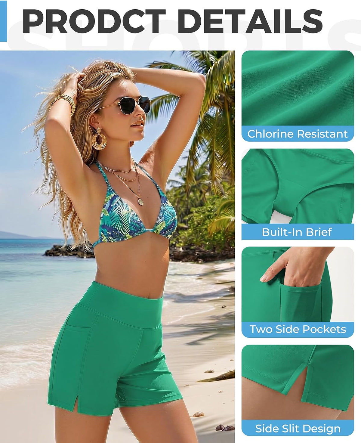 Ommiivex Women Swim Shorts 5 Inches High Waist Extremely Stretch Softness Quick Dry for Pool Beach Board Summer Vacation