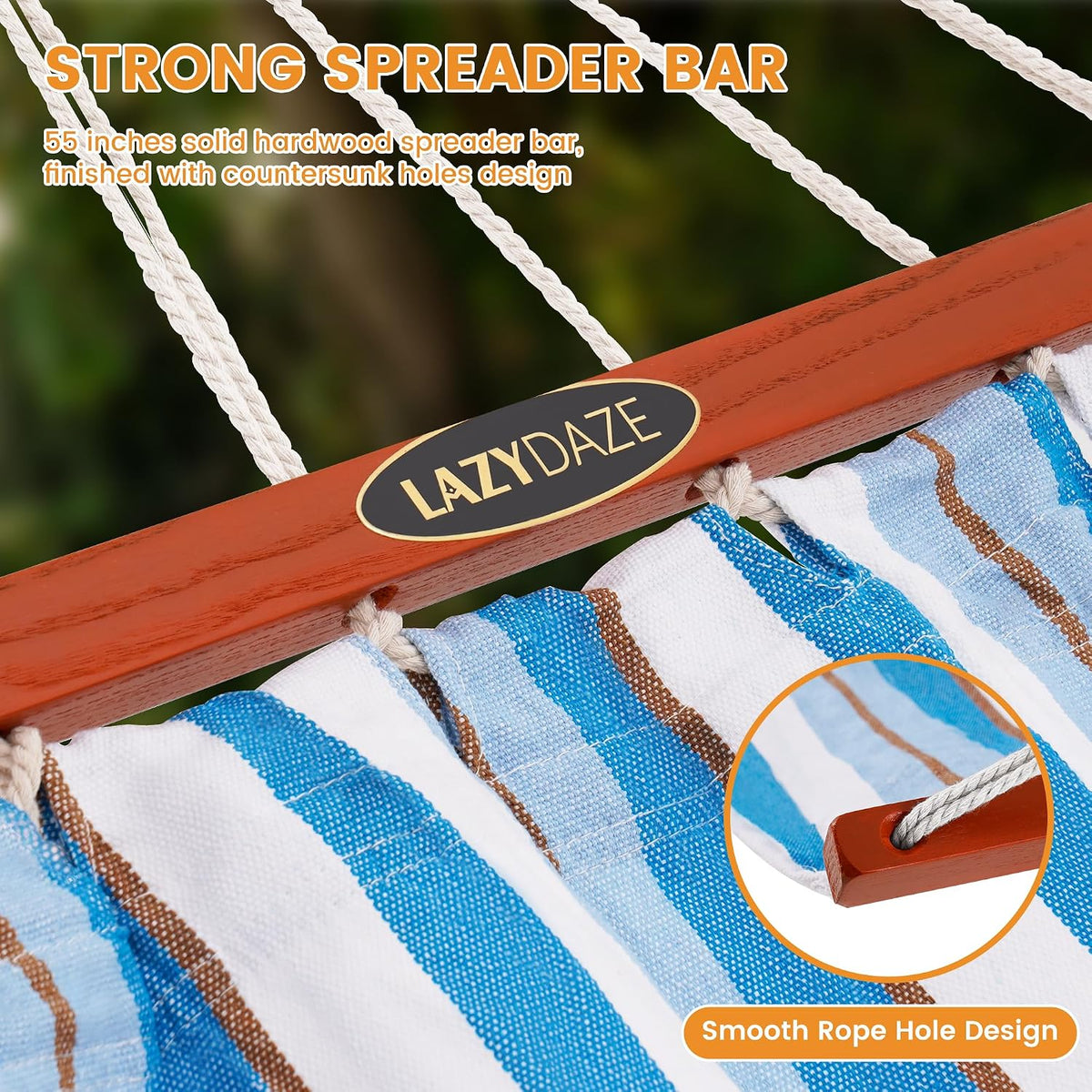 Lazy Daze Cotton Camping Hammock, Double Hammock with 55" Spreader Bar