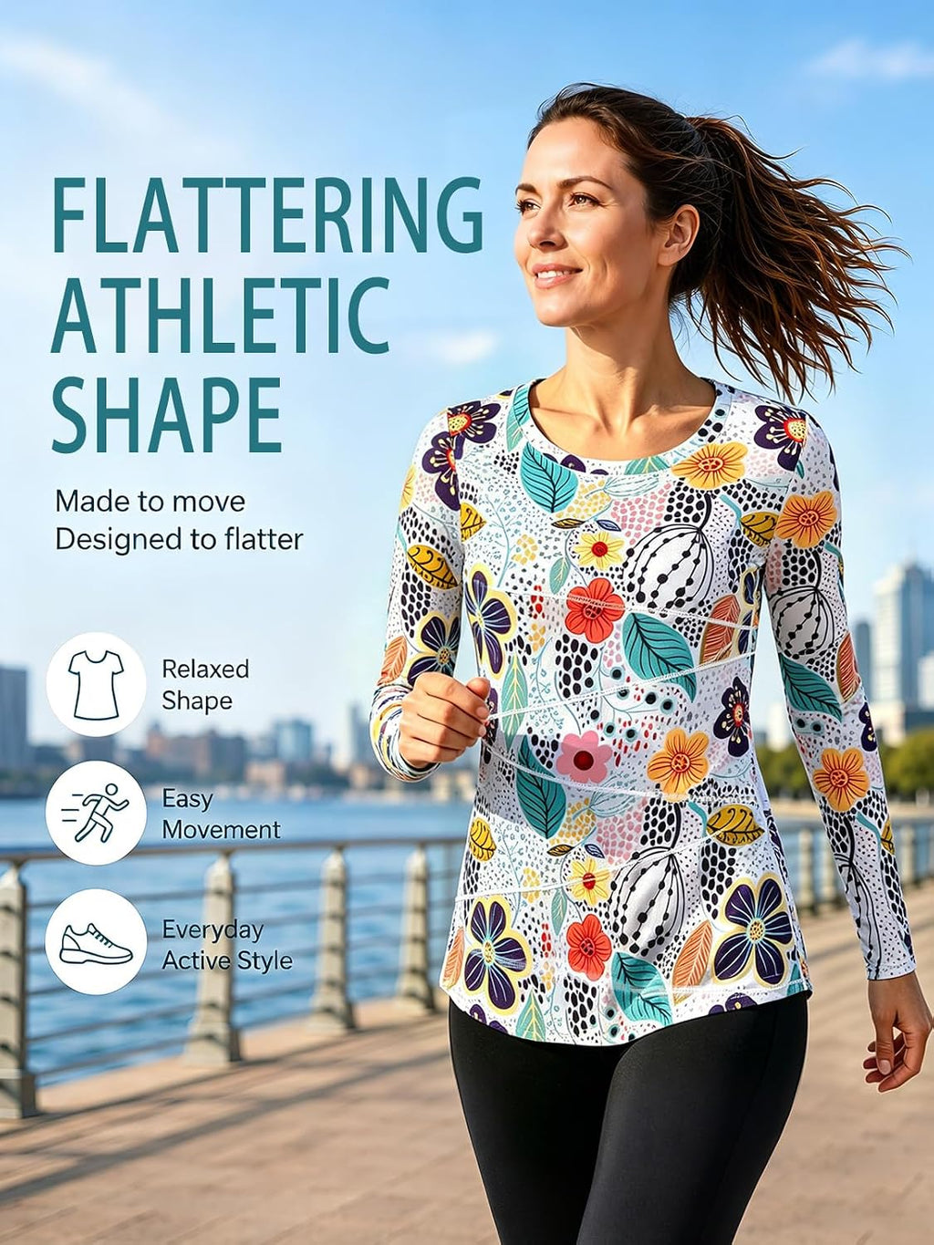 Kimmery Workout Tops for Women Long Sleeve Shirts for Women Quick Dry Line Decor Yoga Tops Sizes S-3XL