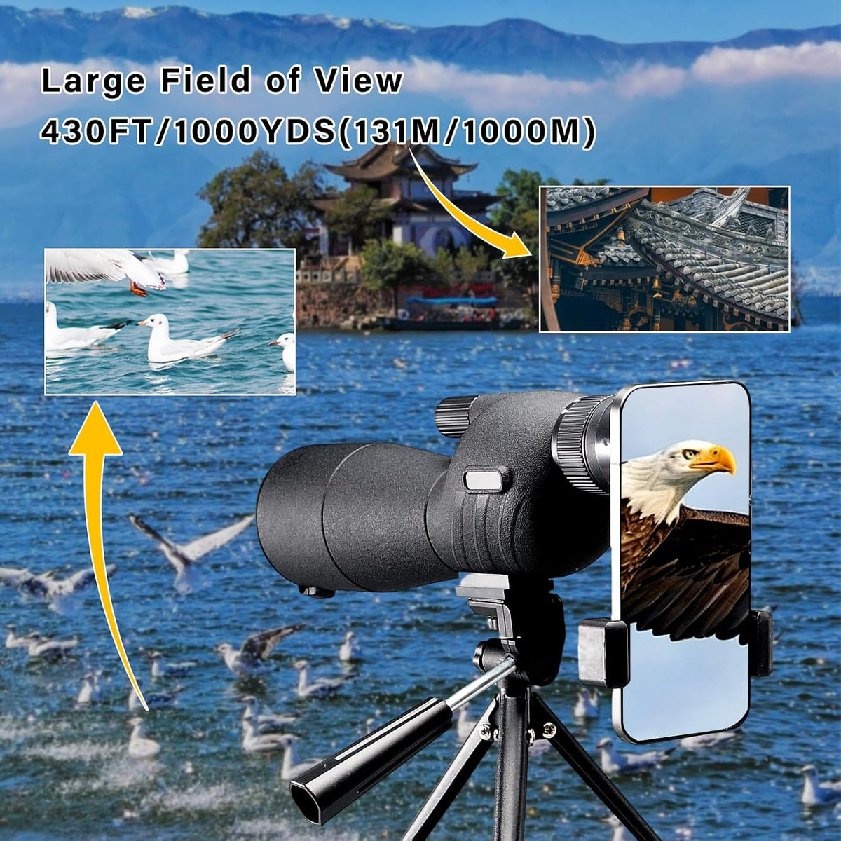 M.A.K Angled 20-75x60 Zoom HD Spotting Scopes with Tripod Phone Adapter