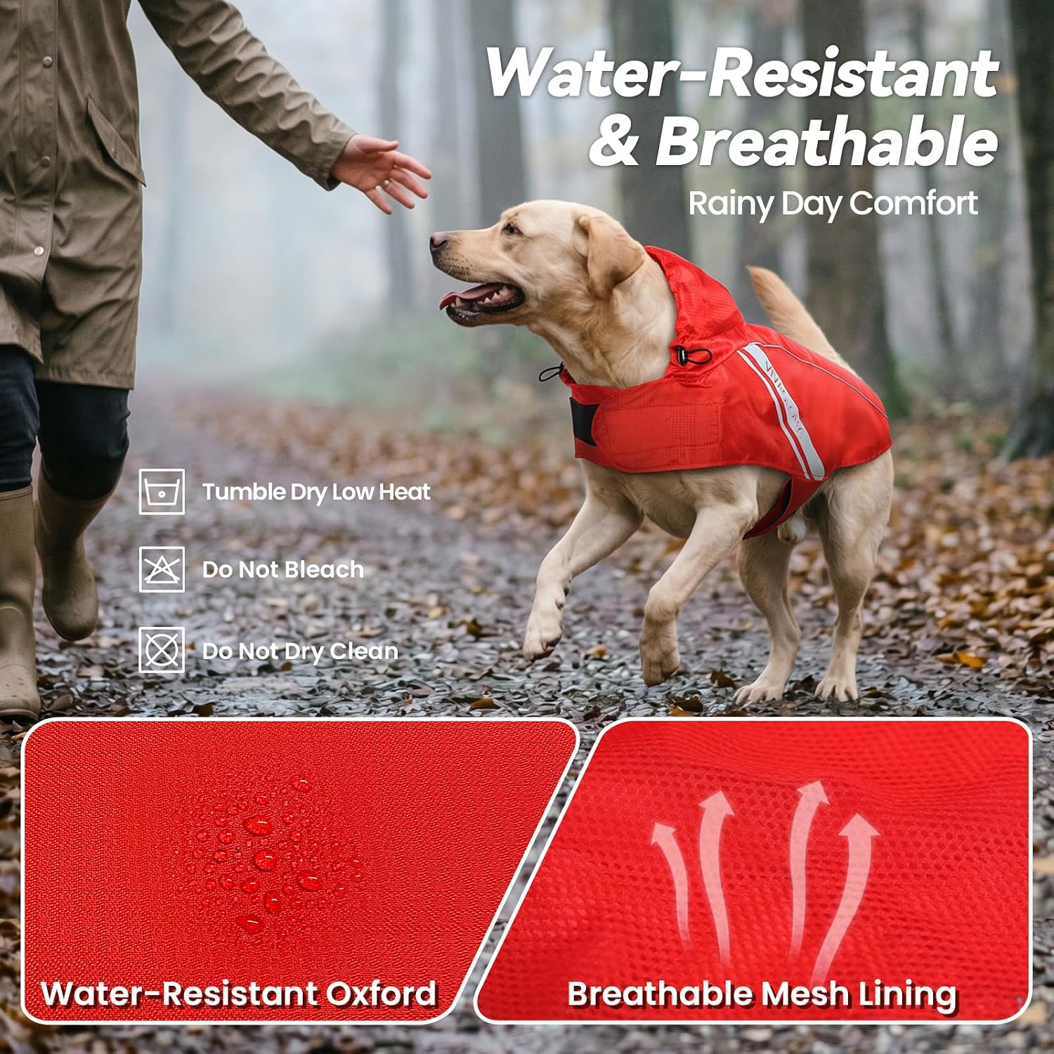 VIVAGLORY Dog Raincoat Wetoff Dog Rain Coat, XL, Red