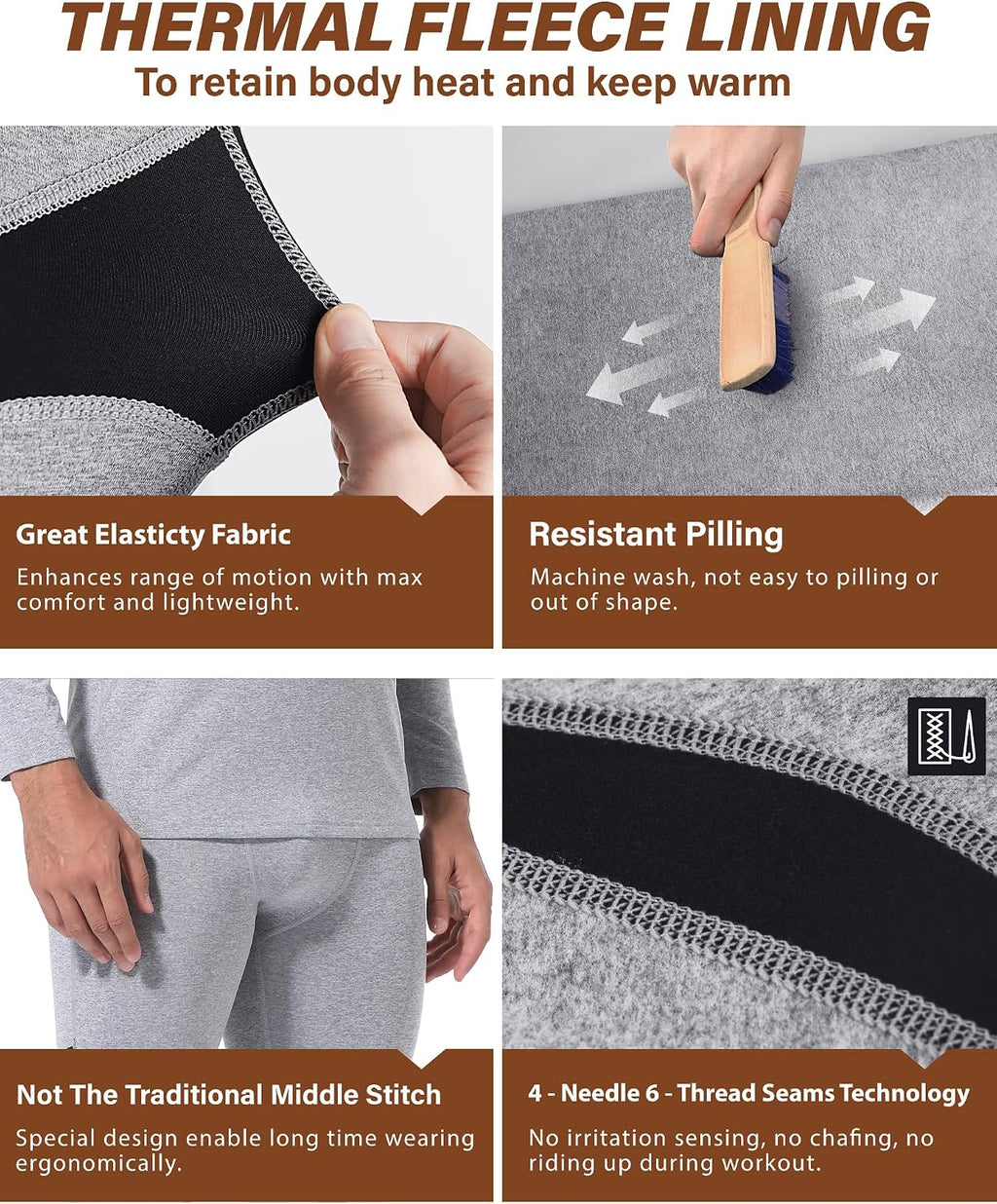 Muezna Men's Thermal Top and Bottom Set Underwear Long Johns Base Layer
