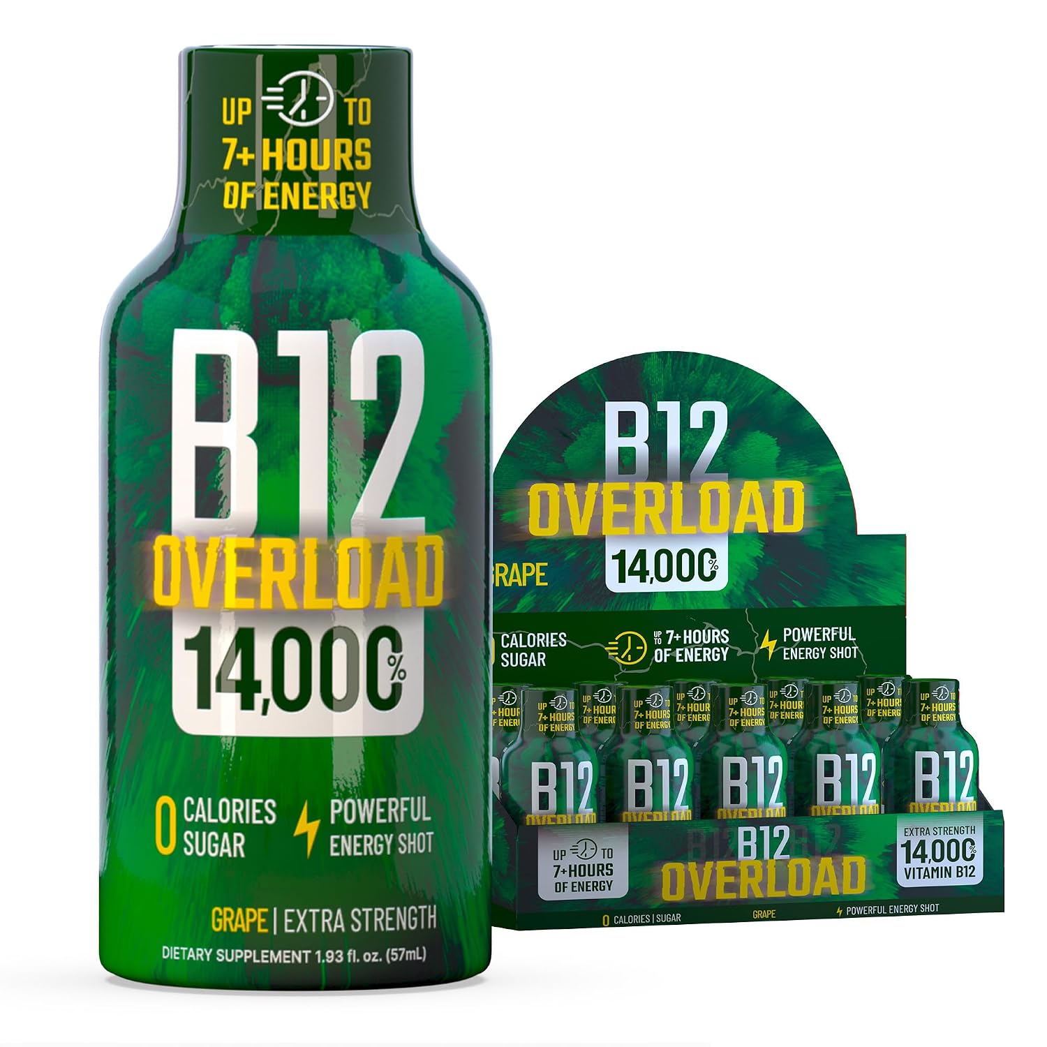 B12 Overload Extra Strength Energy Shot – Mixed Berry – 260mg Caffeine, 14000% B12, Electrolytes – Energy & Vitality Support – Zero Sugar No Calories – Vegan, Kosher, Gluten-Free – 1.93 fl oz, 12-Pack
