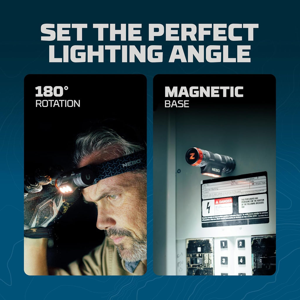 NEBO Transcend 1500 Rechargeable Headlamp | 1,500 Lumens, 5 Light Modes, Detachable Magnetic Work Lamp, Waterproof, Bright LED Head Light for Hiking & Camping, Includes USB Charging Cable