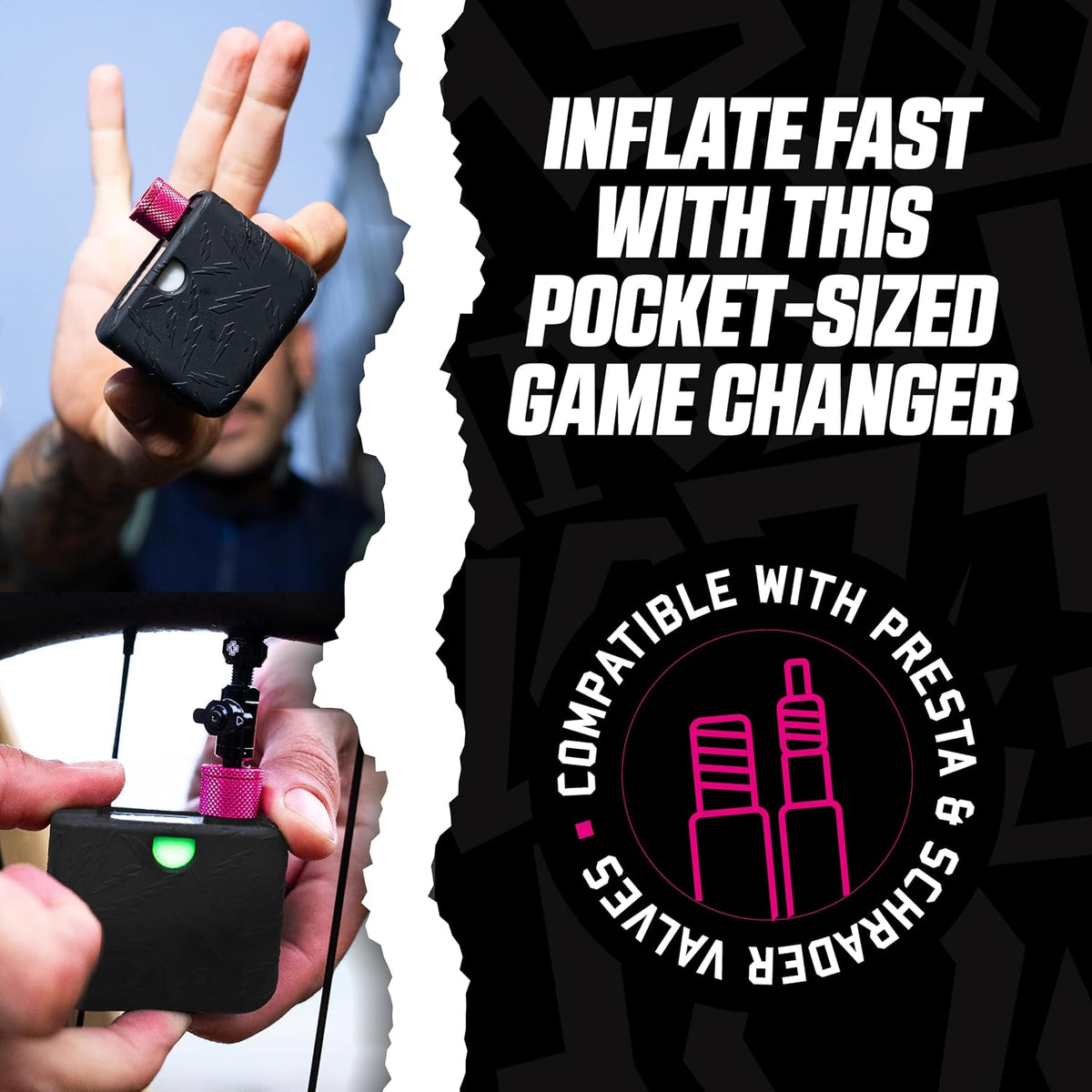 Muc-Off Airmach Electric Mini Inflator - Presta and Shrader Compatible Bike Pump - Rechargeable Electric Bike Pump for Road, Gravel, MTB and BMX Bikes