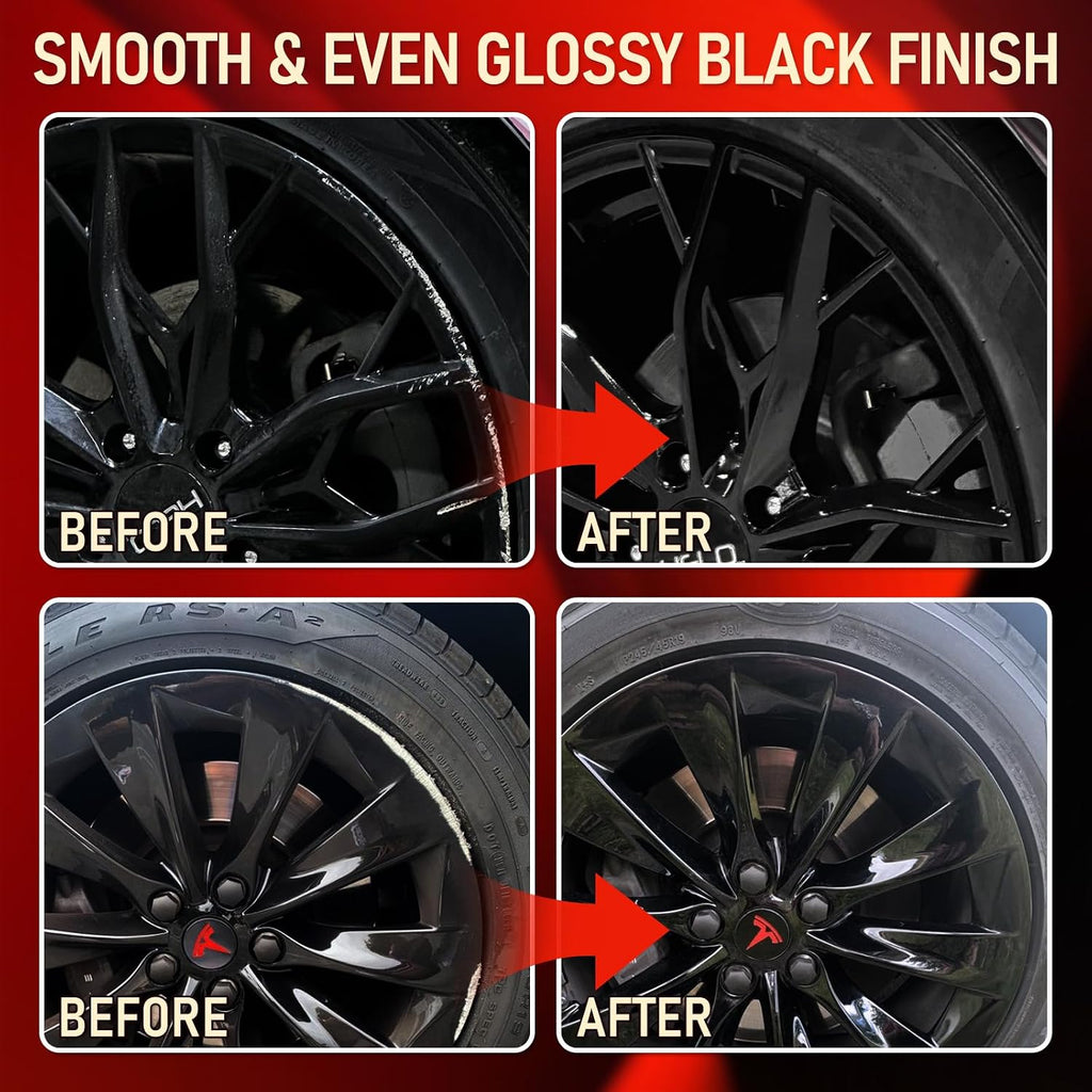 Gloss Black Rim Touch Up Paint, Rim Paint for Curb Rash & Scratch, Car Rim Curb Rash Repair Kit for Alloy, Enamel, Metal, Universal Black Automotive Touch Up Paint Pen (1 fl oz)
