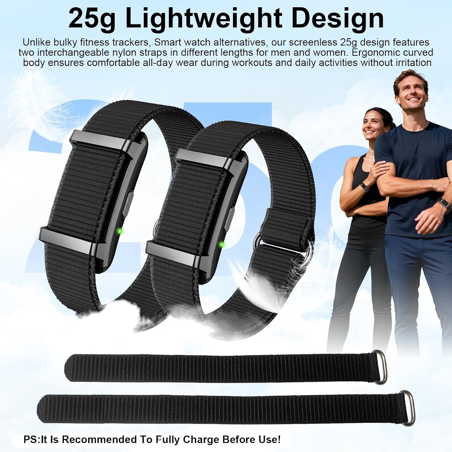 Smart Bracelet Fitness Trackers for Men Women, Smart Watch 24/7 Heart Rate Sleep Stress HRV Monitor, 170+ Sports Modes, 2 Bands, Free APP
