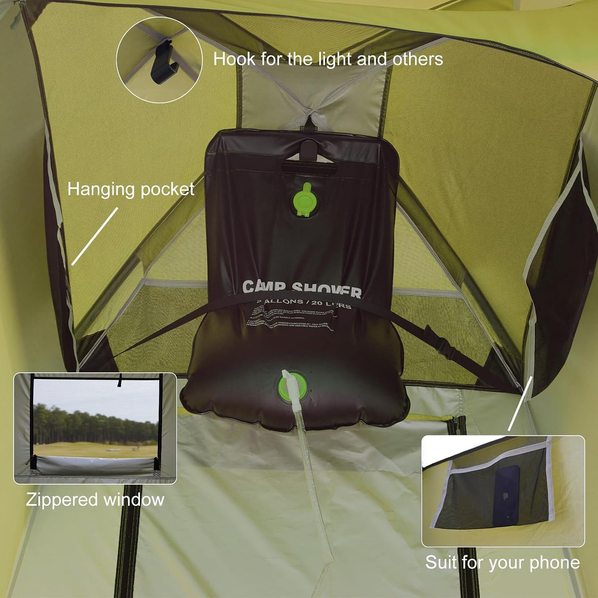 Vidalido Outdoor Camping Shower Tent Easy Setup Privacy Tent Changing Room Portable Camp Shower Tents for Camping with Floor, Waterproof Privacy Shelters Camping Toilet Tent