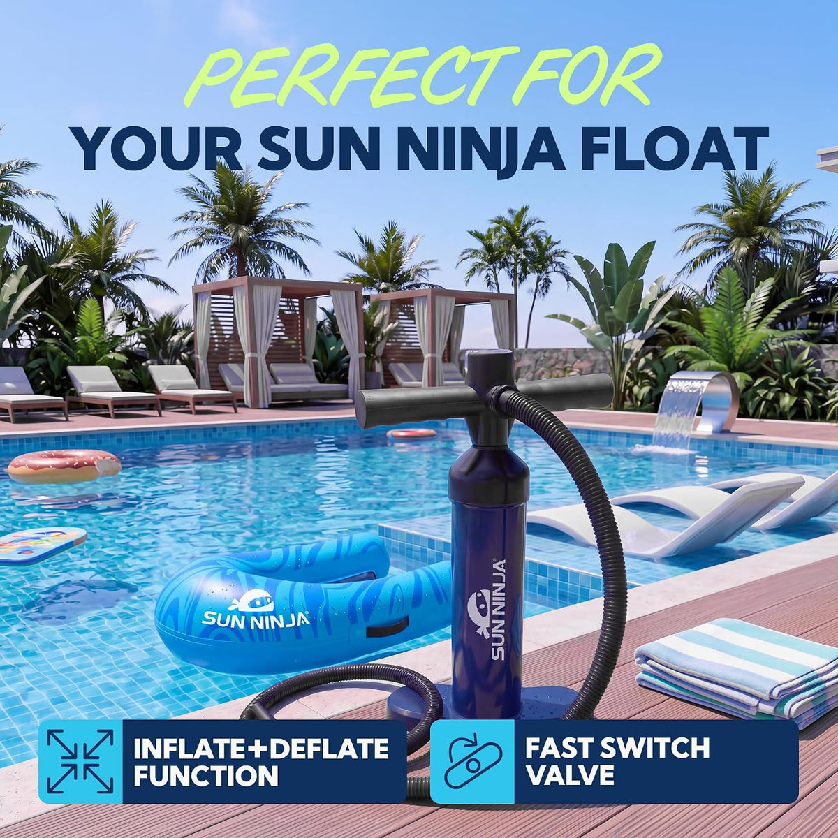 Sun Ninja Hand Pump for Paddle Board, Inflatable Hammock and Floating Chair