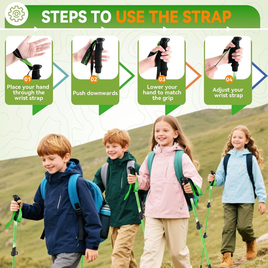 Clostnature Kids Trekking Poles for Hiking, 2 Pack Children Walking Sticks | Aluminum, Quick-Adjust, Telescopic, Ultralight, Compact, Retractable, Collapsible, Non-slip EVA Foam Grip, Ergonomic Grip