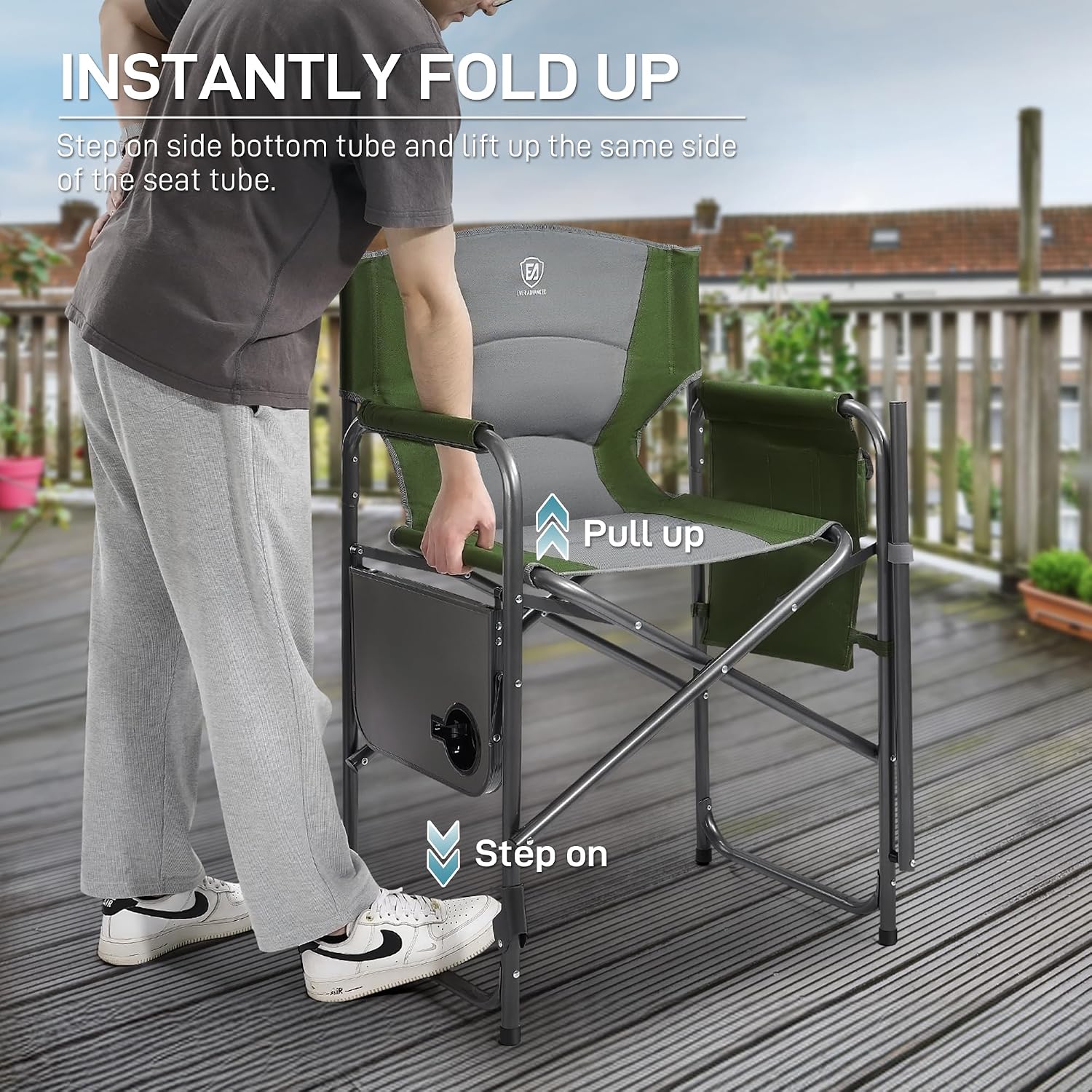 EVER ADVANCED 23.2" Medium Tall Director Chair with Side Table 400LBS Green