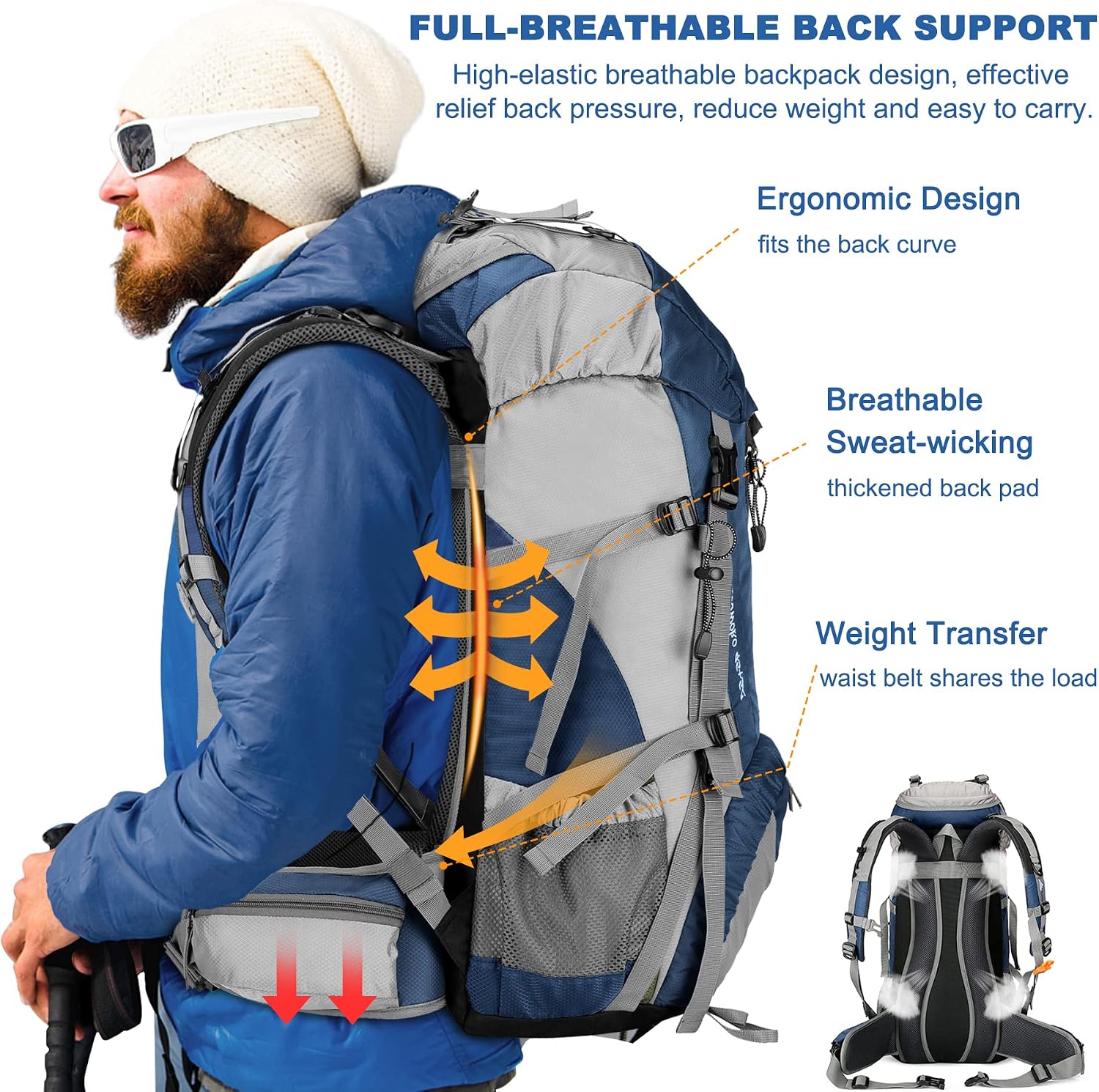 Loowoko 50L Hiking Backpack with Rain Cover for Both Men & Women