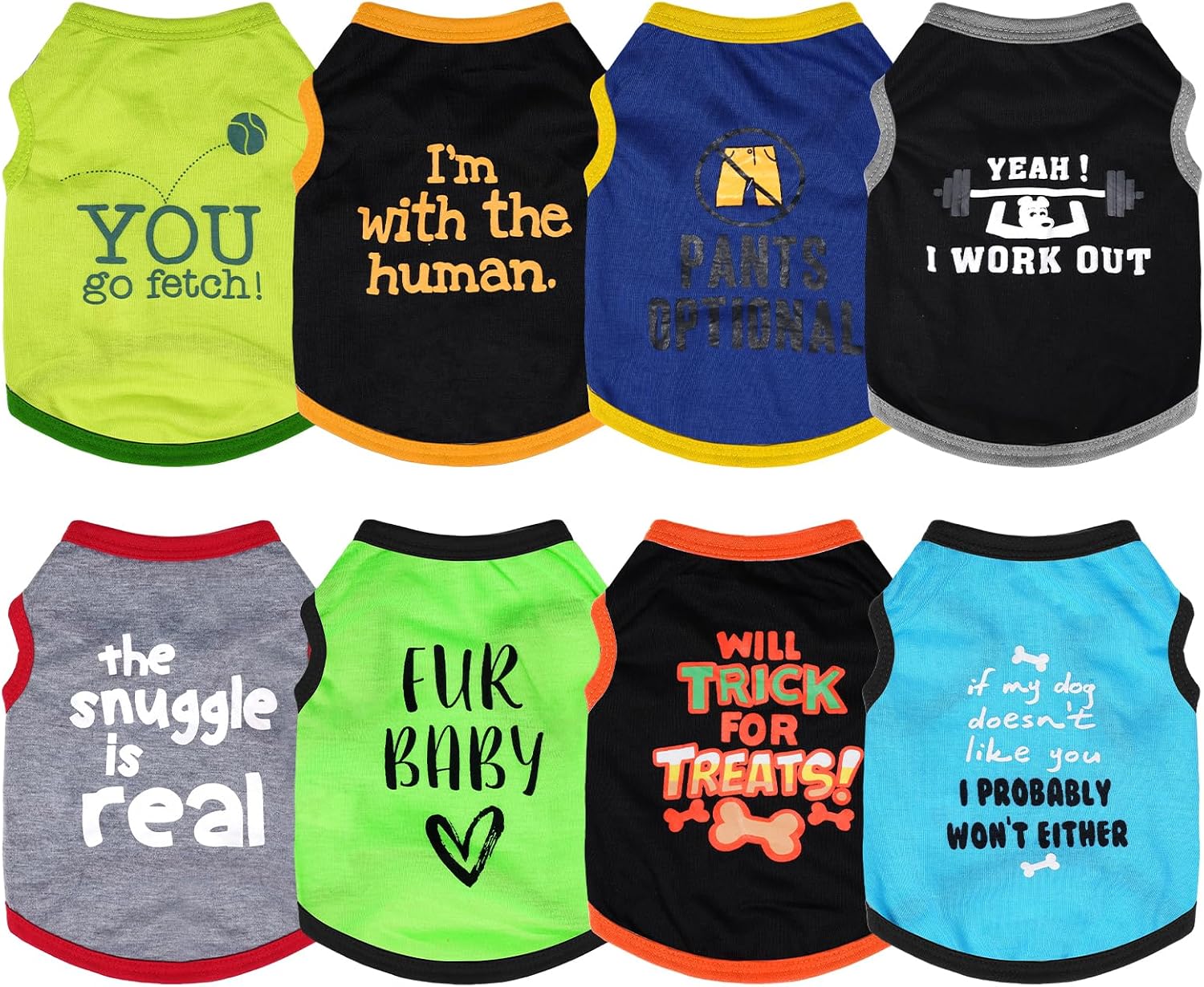 hoyuwak 8 Pieces Pet Shirts Funny Dog Printed Clothes Dog Sleeveless Vests