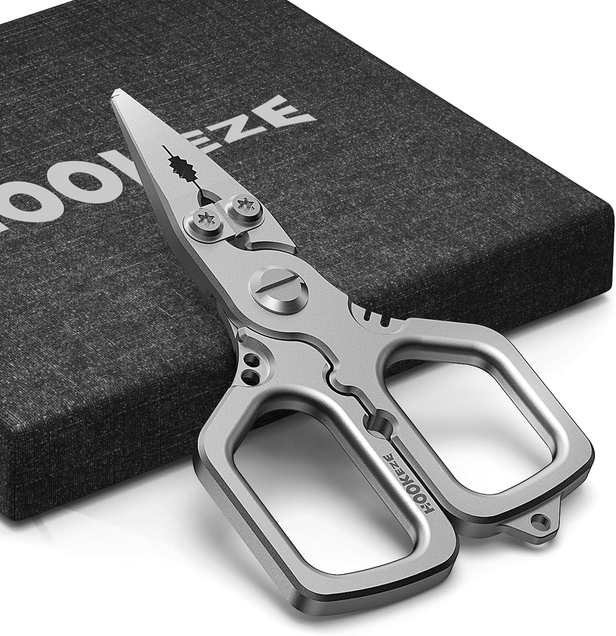 HOOK-EZE Titanium Fishing Pliers, 4.1" Saltwater Resistant Fishing Scissors,Tungsten Cutters, Knot Tying Tool with Lanyard, Split Ring Hook Remover, Gifts for Men