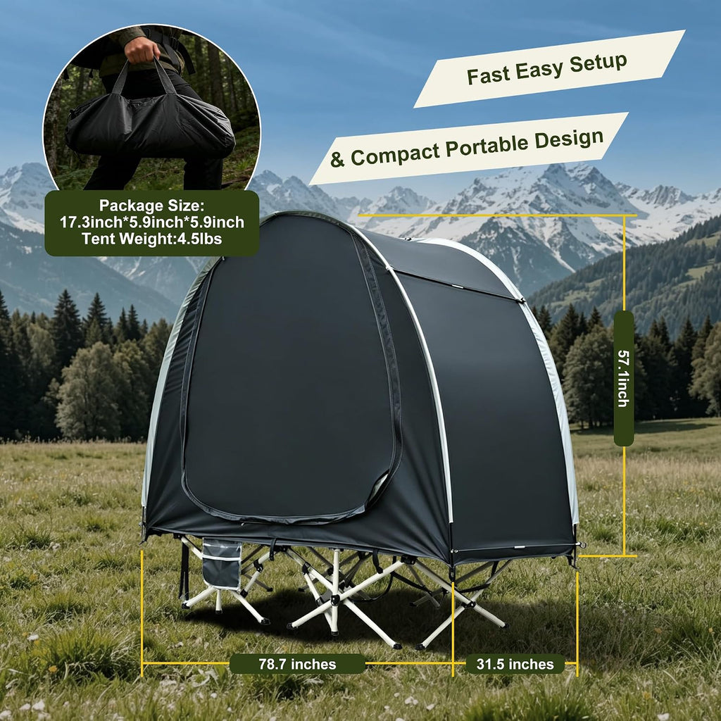 1 Person Solo Cot Tent (Bed Not Included), 210D Silver Fabric, Waterproof, Compact Portable Camping Shelter