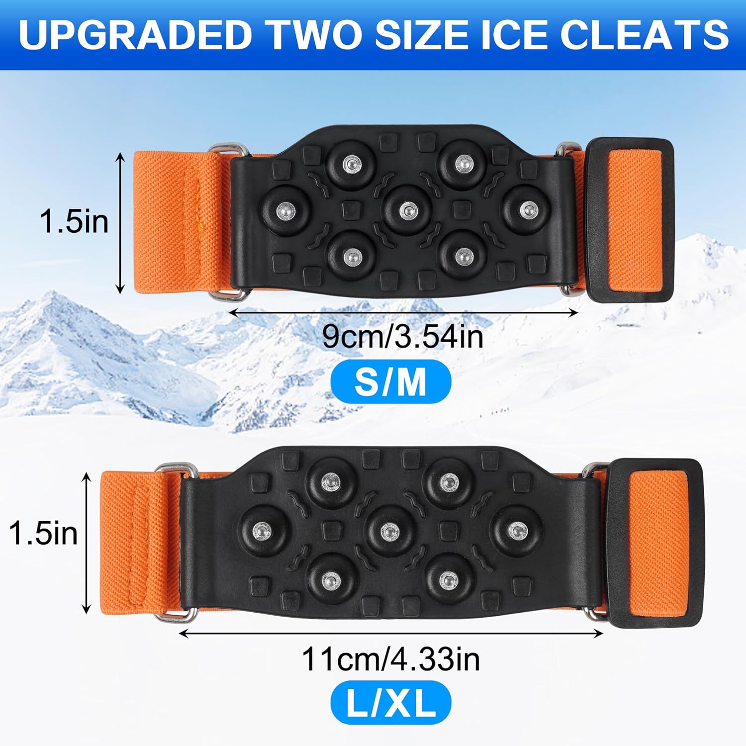 Ice Cleats Mid-Sole Snow Traction Cleats for Walking on Snow and Ice Anti Slip Rotatable Crampons Ice Shoes Grippers 7 Tungsten Studs for Women Men Outdoor/Indoor Jogging Hiking