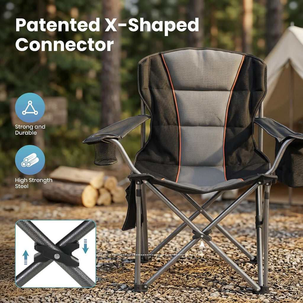 2 Pack Oversized Folding Camping Chairs Lawn Chairs Support 450 LBS Black