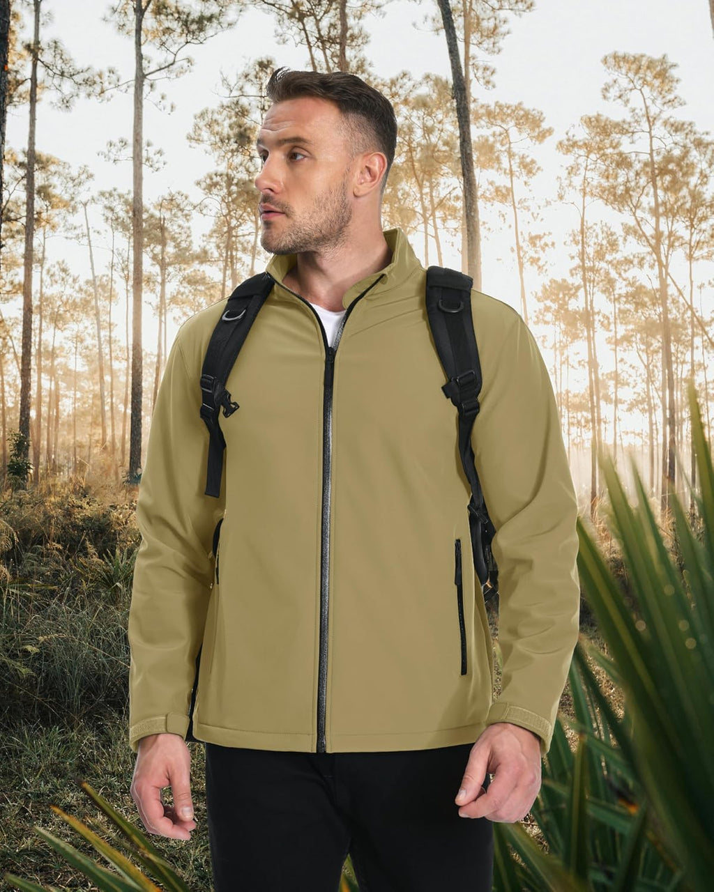 MAGCOMSEN Men's Fleece Lined Softshell Jacket Lightweight Waterproof Windbreaker Zip Up Winter Rain Coat Tactical Hiking