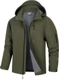 Men's Soft Shell Jacket Waterproof Military Tactical Coat Winter Fleece Lined Rain Jacket with Detachable Hood