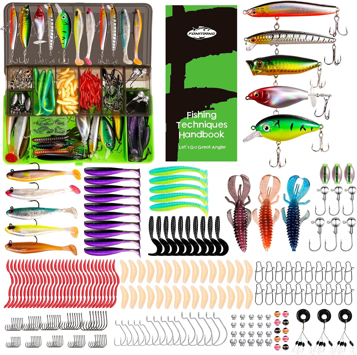 FONMANG Fishing Lures - Fishing Tackle kit with Fishing Spoons, Swim Bait, Jerk baits, Lure & Fishing Accessories, Bass Fishing Kit Also for Trout, Bluegill, Small Fishing Tackle Box for Freshwater