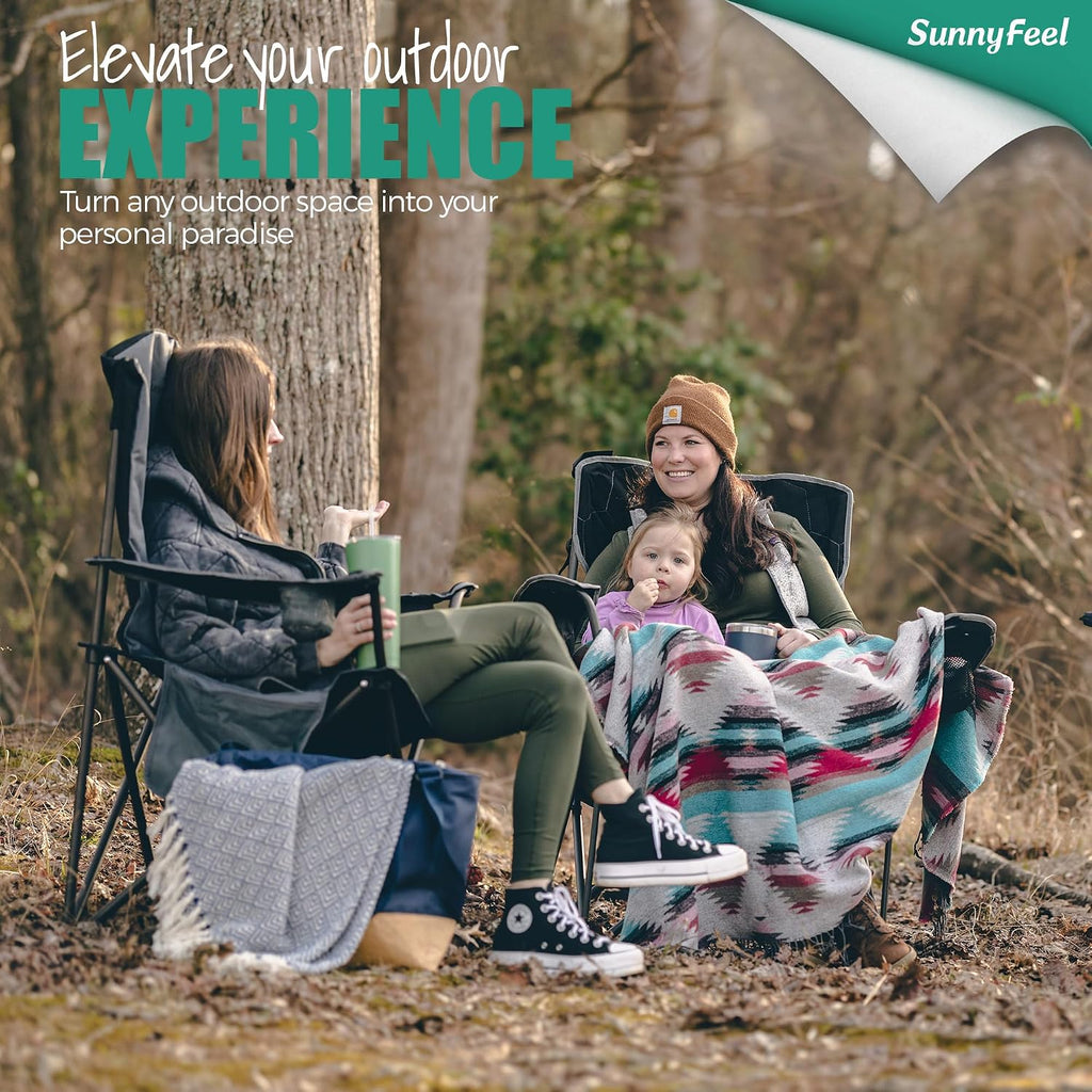 SUNNYFEEL Camping Chairs for Adults, Padded Oversized Camping Chair Heavy Duty 500LBS, Portable Lawn Chair with Cup Holder, Side Pocket&Bag for Outdoor Camping/Beach/Picnic/Fishing, Black