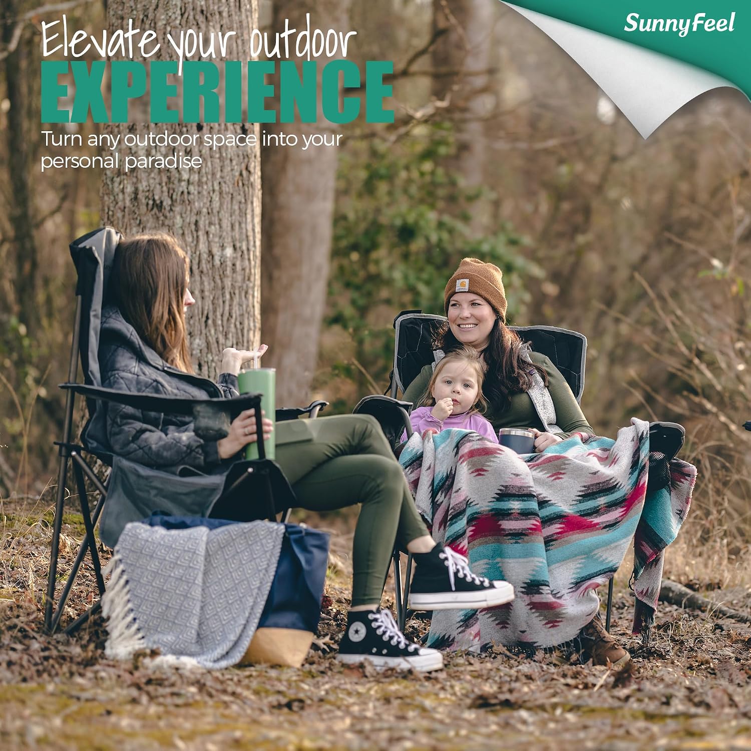 SUNNYFEEL Camping Chairs for Adults, Padded Oversized Camping Chair Heavy Duty 500LBS, Portable Lawn Chair with Cup Holder, Side Pocket&Bag for Outdoor Camping/Beach/Picnic/Fishing, Black