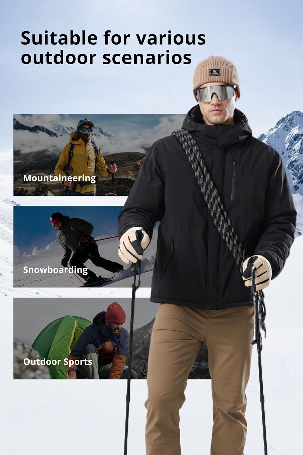 CAMELSPORTS Mens Winter Jacket Waterproof Warm Snow Ski Jackets Faux Fur Fleece Rain Coats with Removable Hood