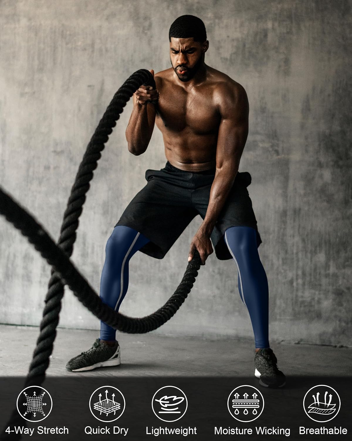 Roadbox 3 Pack Compression Pants Men, Performance Running Workout Leggings
