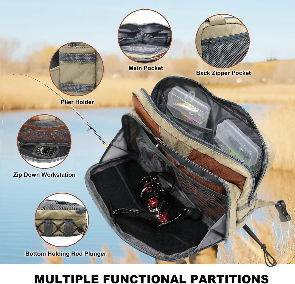 MYDAYS Fishing Chest Pack, Fly Fishing Bag for Men and Women, Tackle and Fly Boxes Storage Pack, Hunting Binocular Pack (Grey)