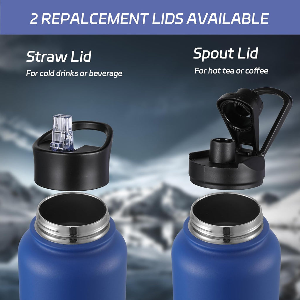 HASLE OUTFITTERS 32 oz Insulated Water Bottle Stainless Steel Double Walled Vacuum Sports Water Bottle with 2 Lids (Straw and Spout Lid) for Gym Camping Hiking(Royal Blue,1)