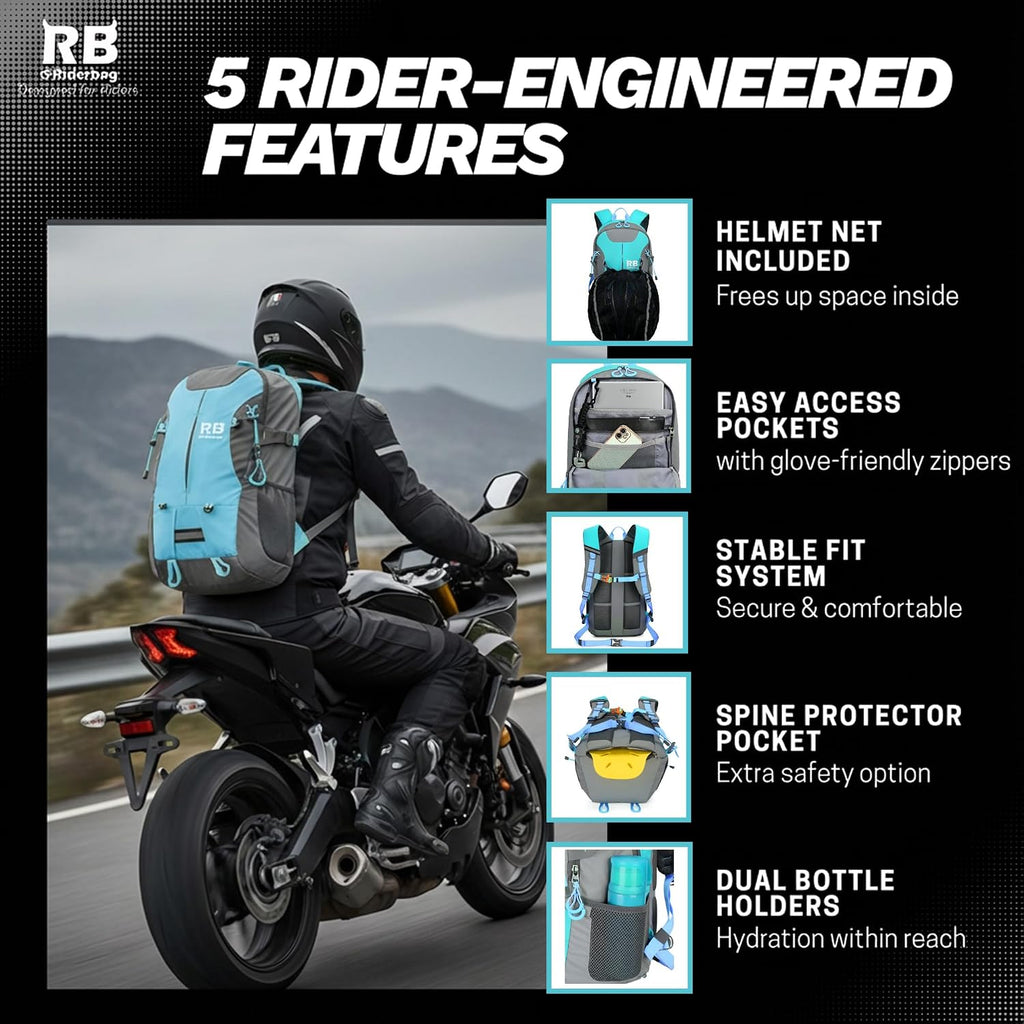 riderbag Reflective Motorcycle Backpack, Hi Viz Commuter Riding Bag