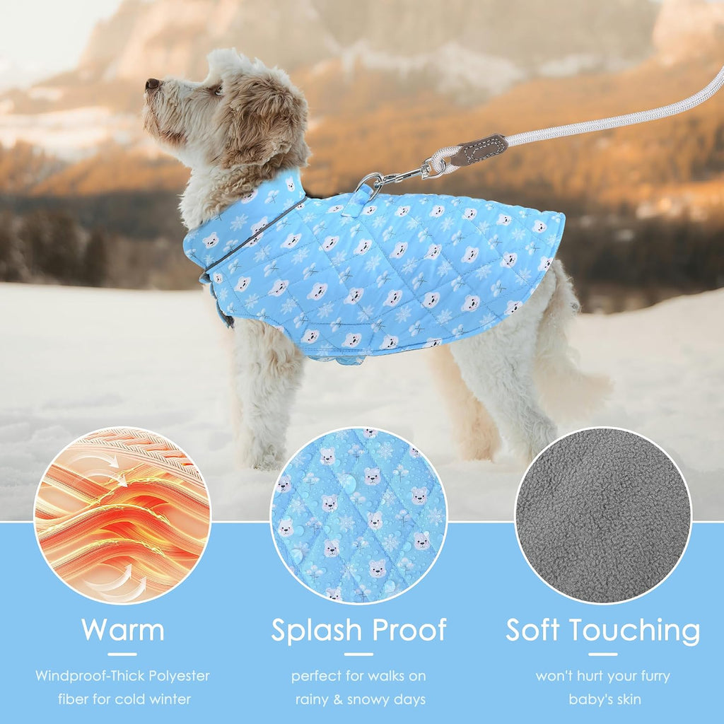 Mile High Life Dog Warm Coat, Small Dog Winter Jacket Windproof Water Resistant Cold Weather Coats Cozy Snow Jacket Vest for Puppies (Blue, Medium Chest 17.3")