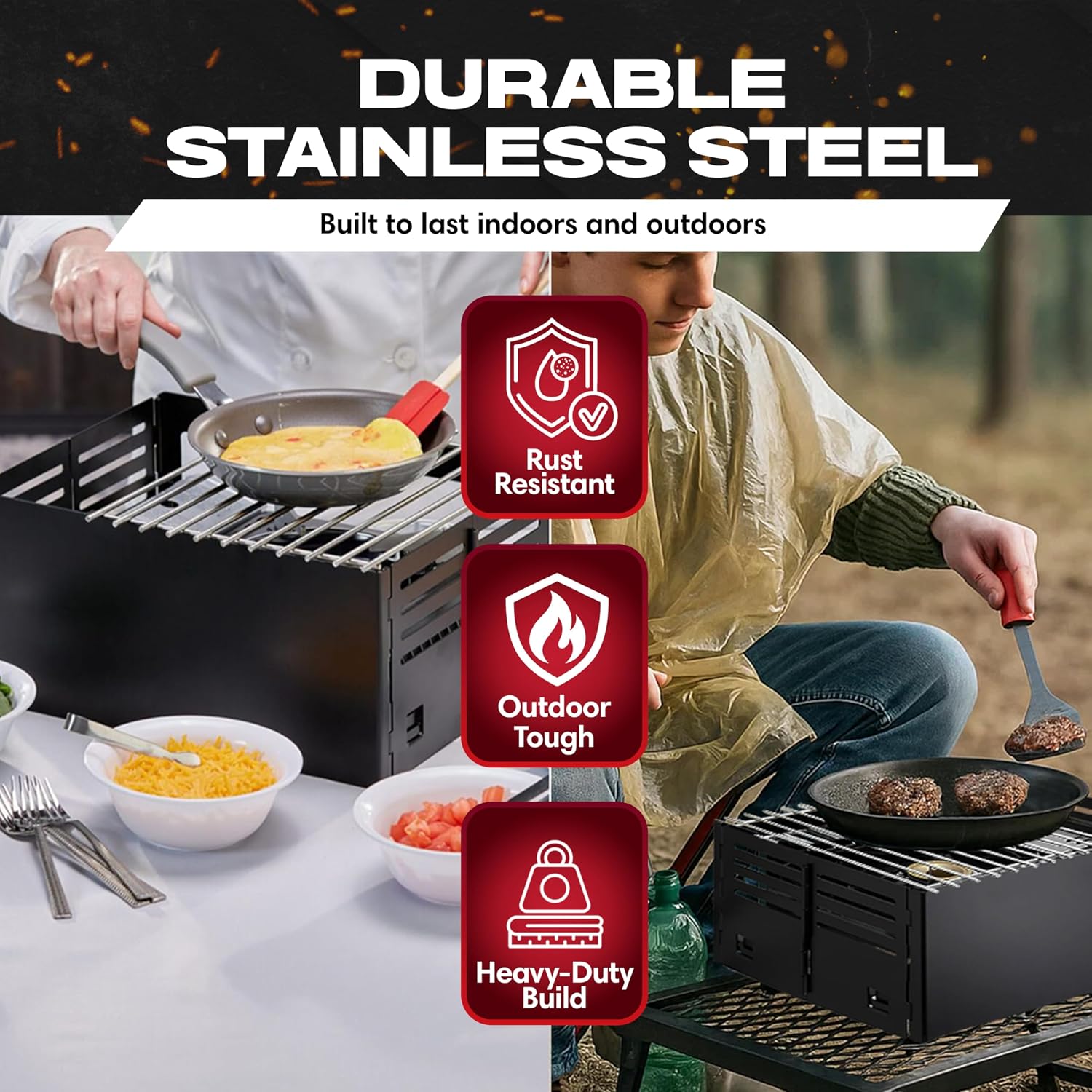 Chef Master Butane Stove Cover - Universal Fit for Any Standard Size - Premium Black Steel Collapsible Camp Wind Guard - Camping Windscreen & Grill Wind Blocker Panel - Outdoor Cooking Accessory 90278