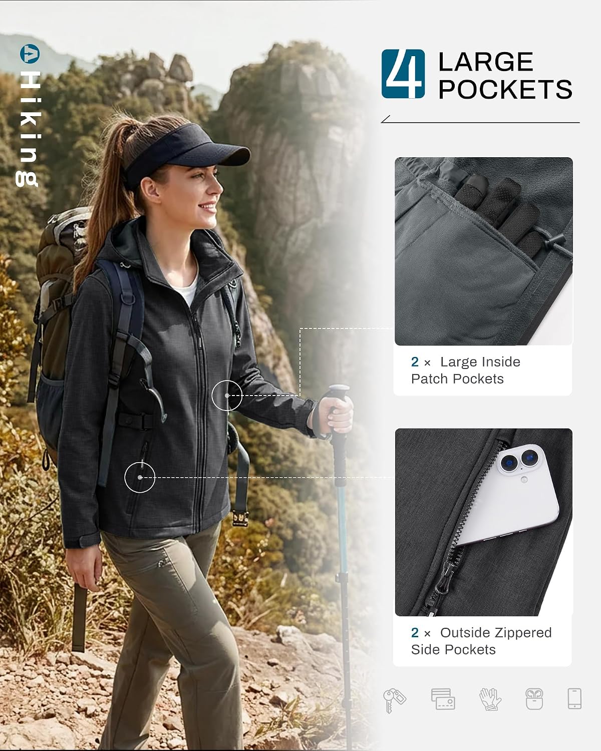 Outdoor Ventures Women's Fleece Lined Rain Jacket Waterproof Softshell Coat