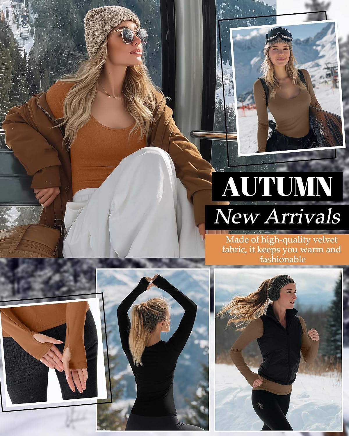 Riyiper 3 Pack Women's Thermal Long Sleeve Shirts Scoop Neck Top