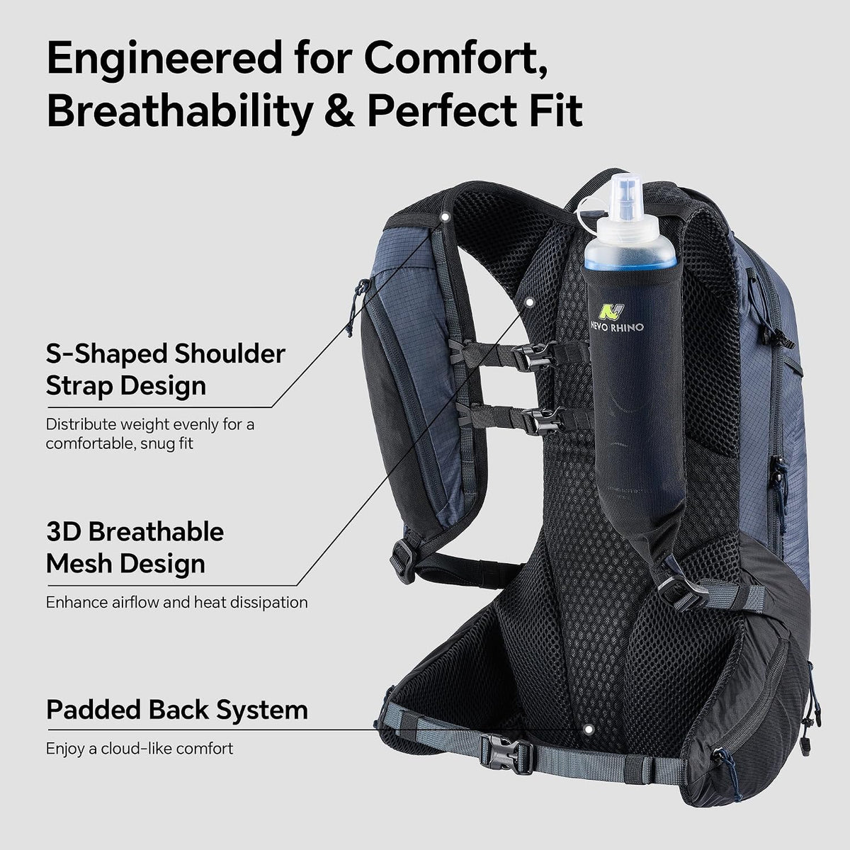 N NEVO RHINO 17L Hydration Backpack, Water Backpack with 500ml Soft Flask
