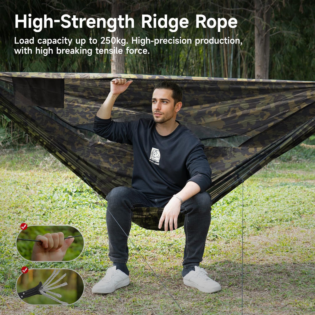 Camping Hammock with Mosquito Net, Sunshade and Ridge Rope, 2 Person