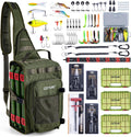 Goture OpenSide Tactical Sling Tackle Bag with 3 Tackle Trays and Fishing Tools, Lightweight Fishing Backpack Storage Gear and Equipment - Green Bag Outdoor, Gift for Men