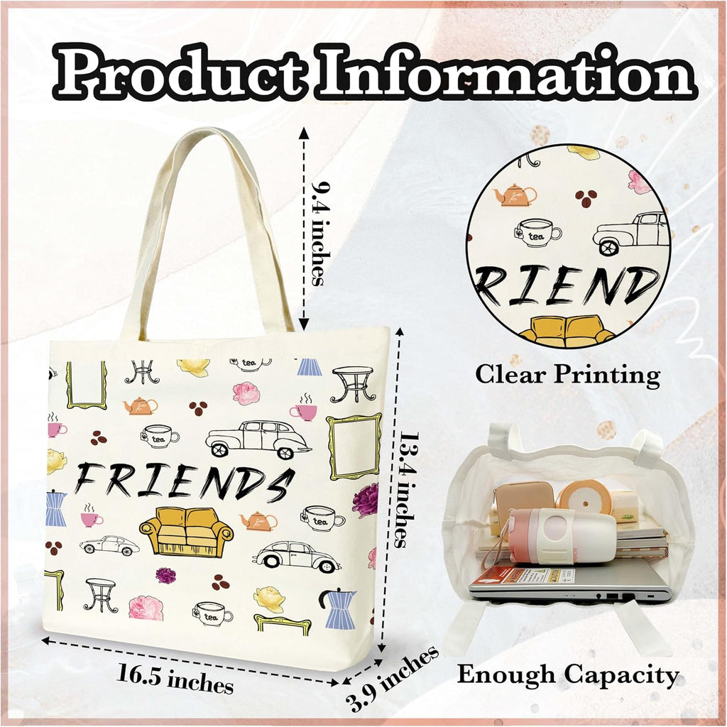 Friends Canvas Tote Bag, TV Show Gifts Tote Bags for Women, Friendship Gifts for Besties, Reusable Cloth Cotton Bags for Travel Shopping Beach - O01