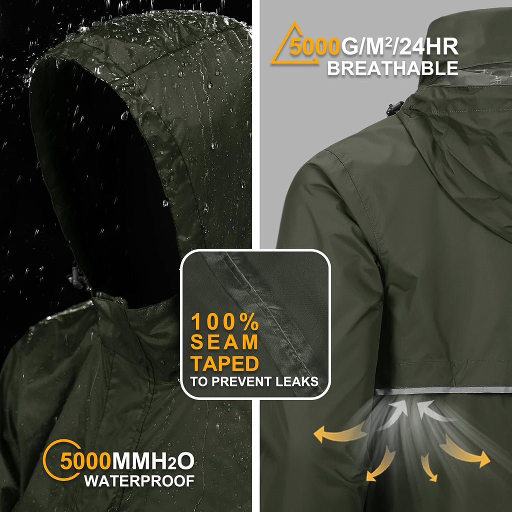 Outdoor Ventures Men's Rain Jacket Waterproof Lightweight Packable Pullover