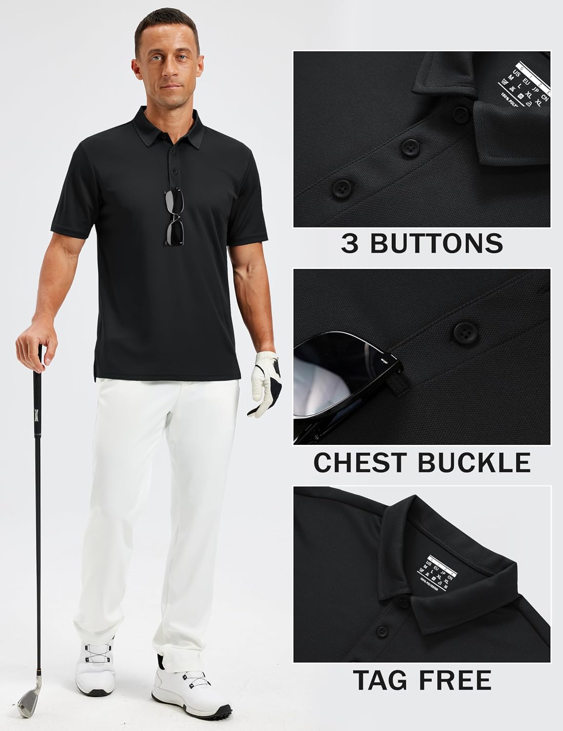 TACVASEN Men's Polo Shirts Short Sleeve Dry Fit Collared Golf Shirt