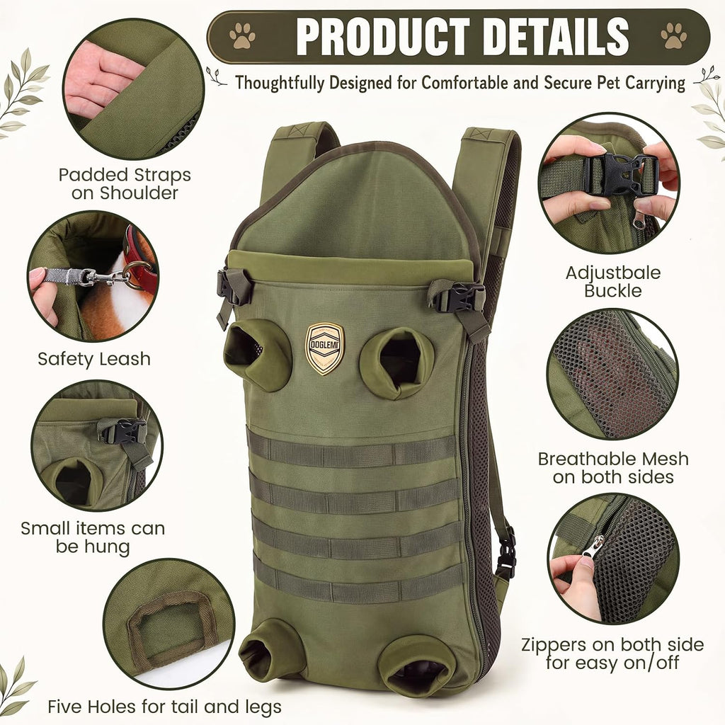 Dog Carrier Tactical Backpack for Medium Large 26-40lbs, Green