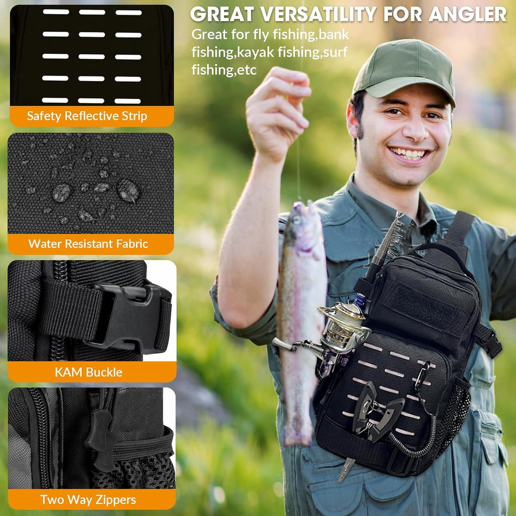 THKFISH Fishing Backpack with Tackle Boxes,Fishing Sling Bag with Gear