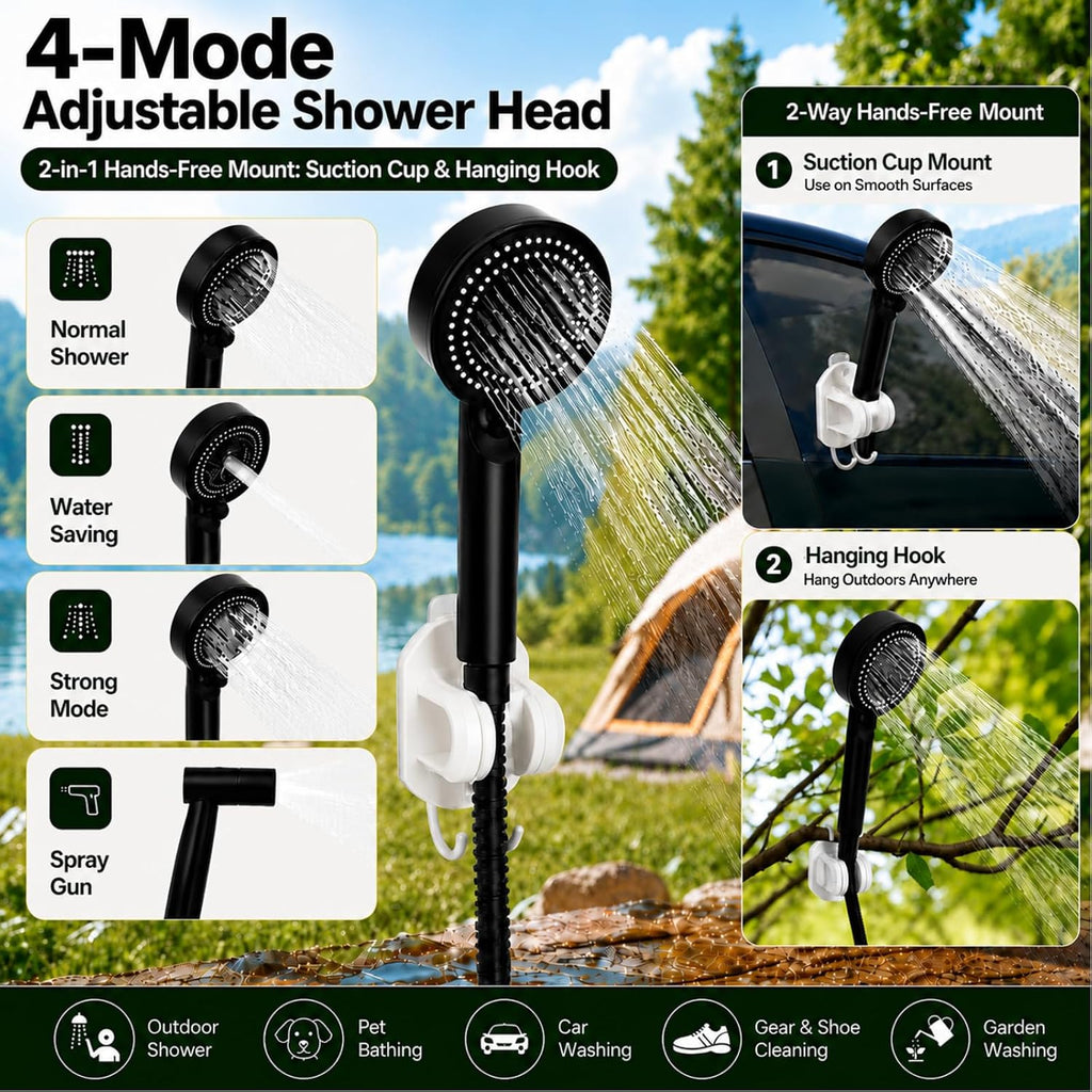 Camping Shower with Heater for USB Solar Charging Panel, Portable Shower Food-Grade Water Jug, 6000mAh Portable Shower Pump, 1500w Immersion Heater with Auto Shut-Off for Outdoor, Camping, Hiking