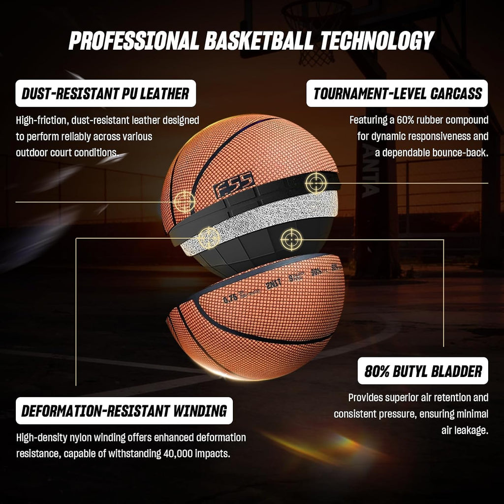 ANTA f.55 Outdoor Street Basketball with Dust-Resistant PU Leather, Tournament-Level Construction, Size7