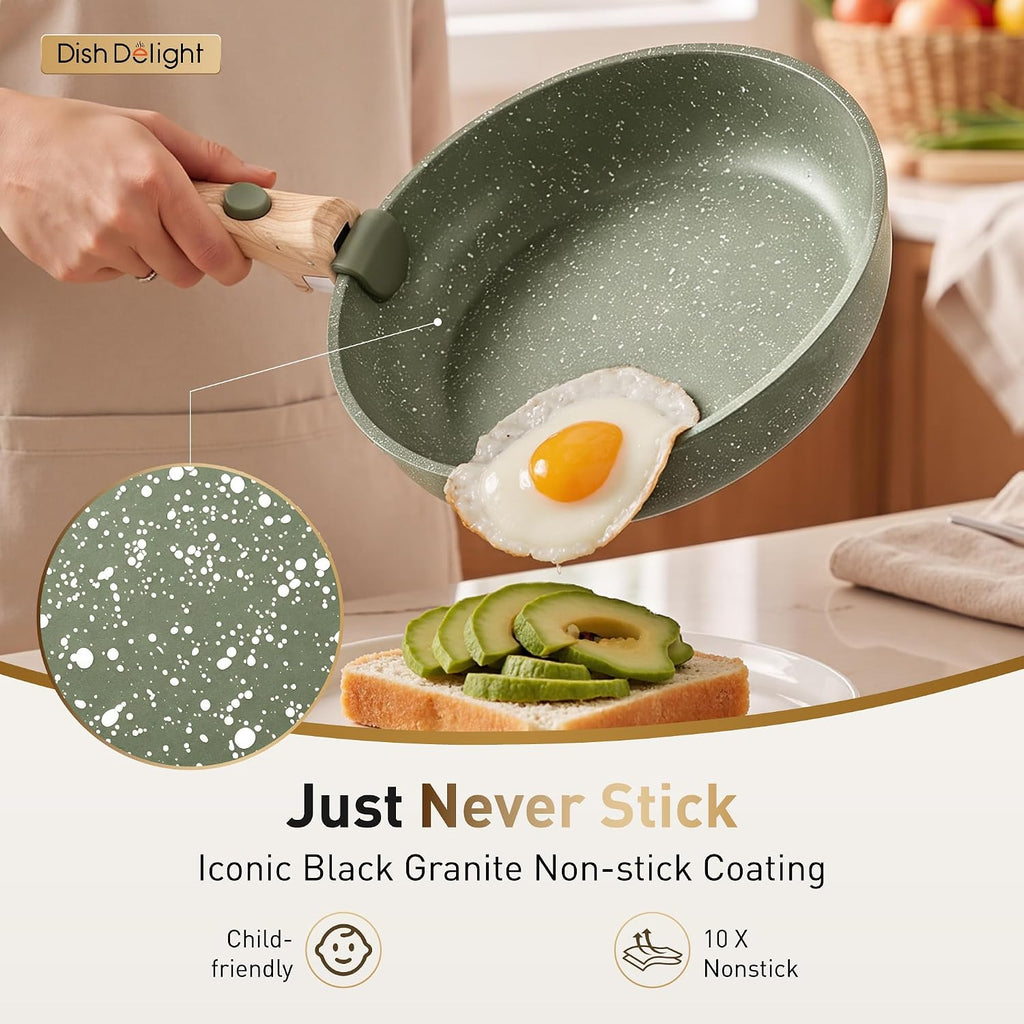 DishDelight Detachable Handle Camping Pots and Pans Set Non Stick