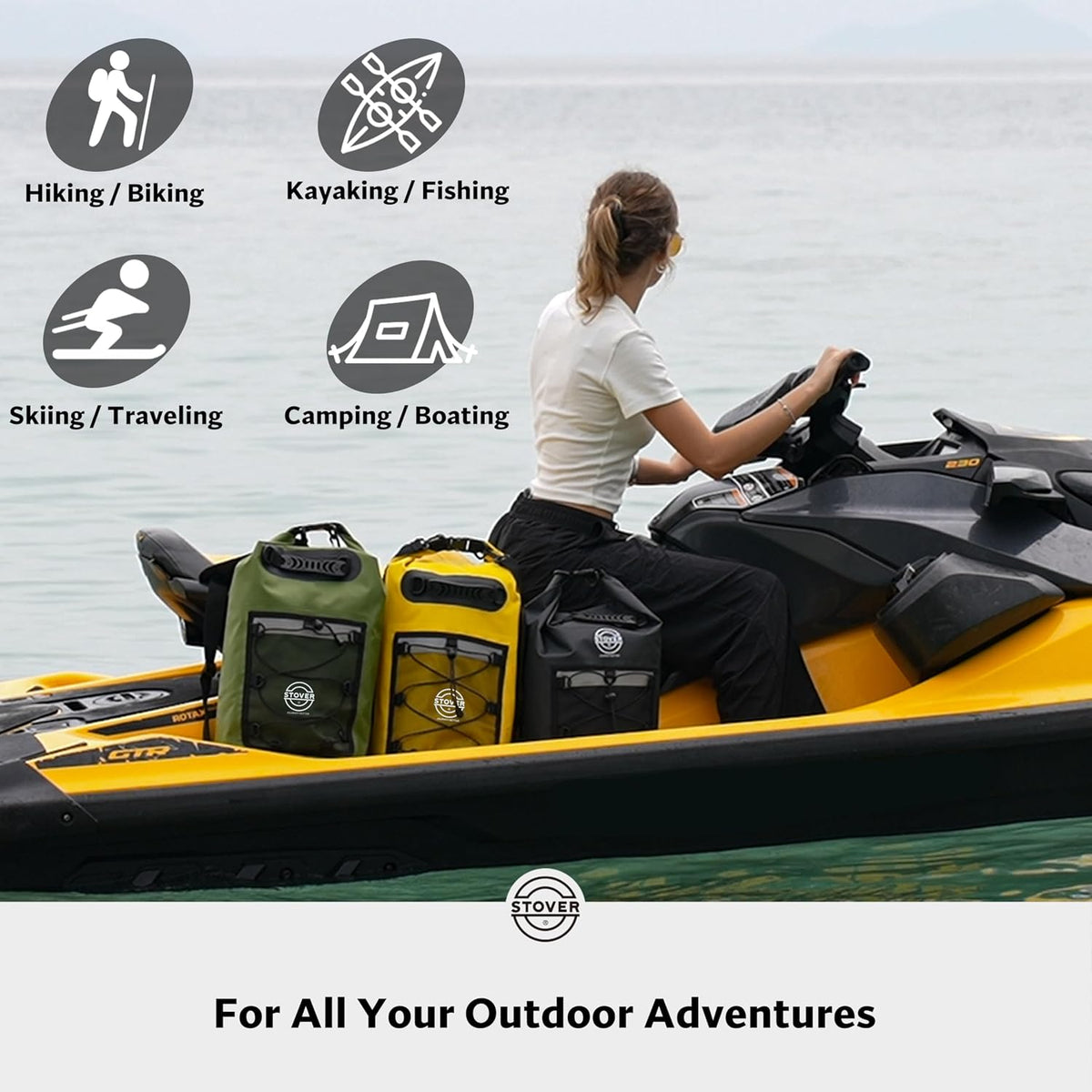 STOVER 5/10/25/30/40L Waterproof Dry Backpack & Phone Case- Large Floating Dry Bag for Kayaking, Travel, Hiking, Fishing, Camping, Motorcycles & Beach, Heavy-Duty Roll Top Men/Women (Green)