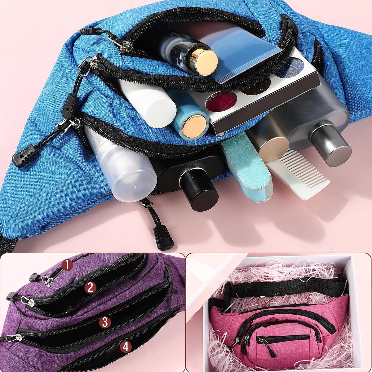 Kajaia 14 Pcs Fanny Pack Bulk Waterproof Waist,Classic Style,Mixed Color