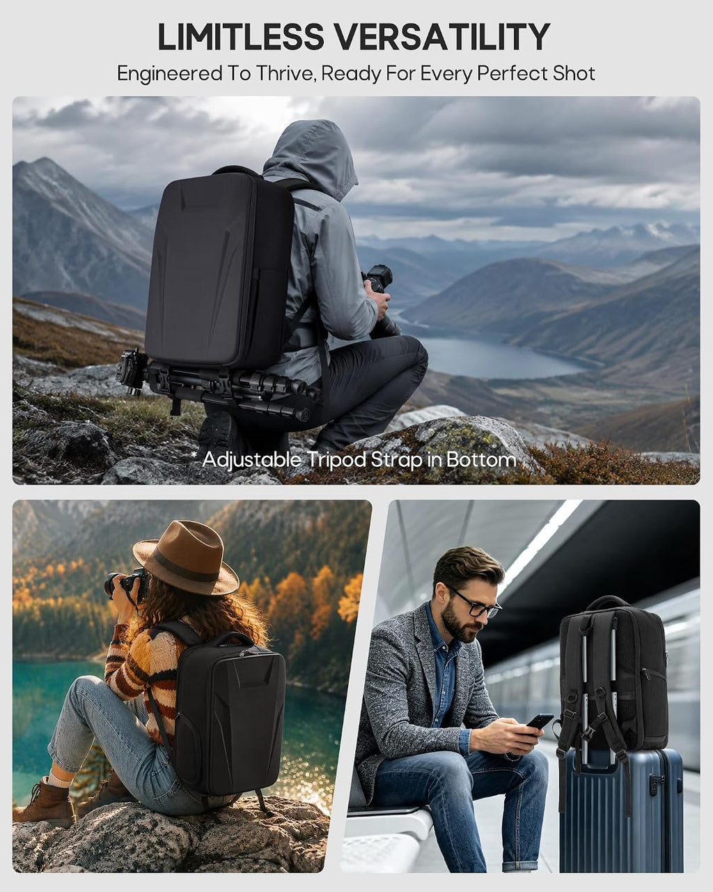 RAINSMORE Camera Backpack,Hardshell Photography DSLR Camera Bag,Black