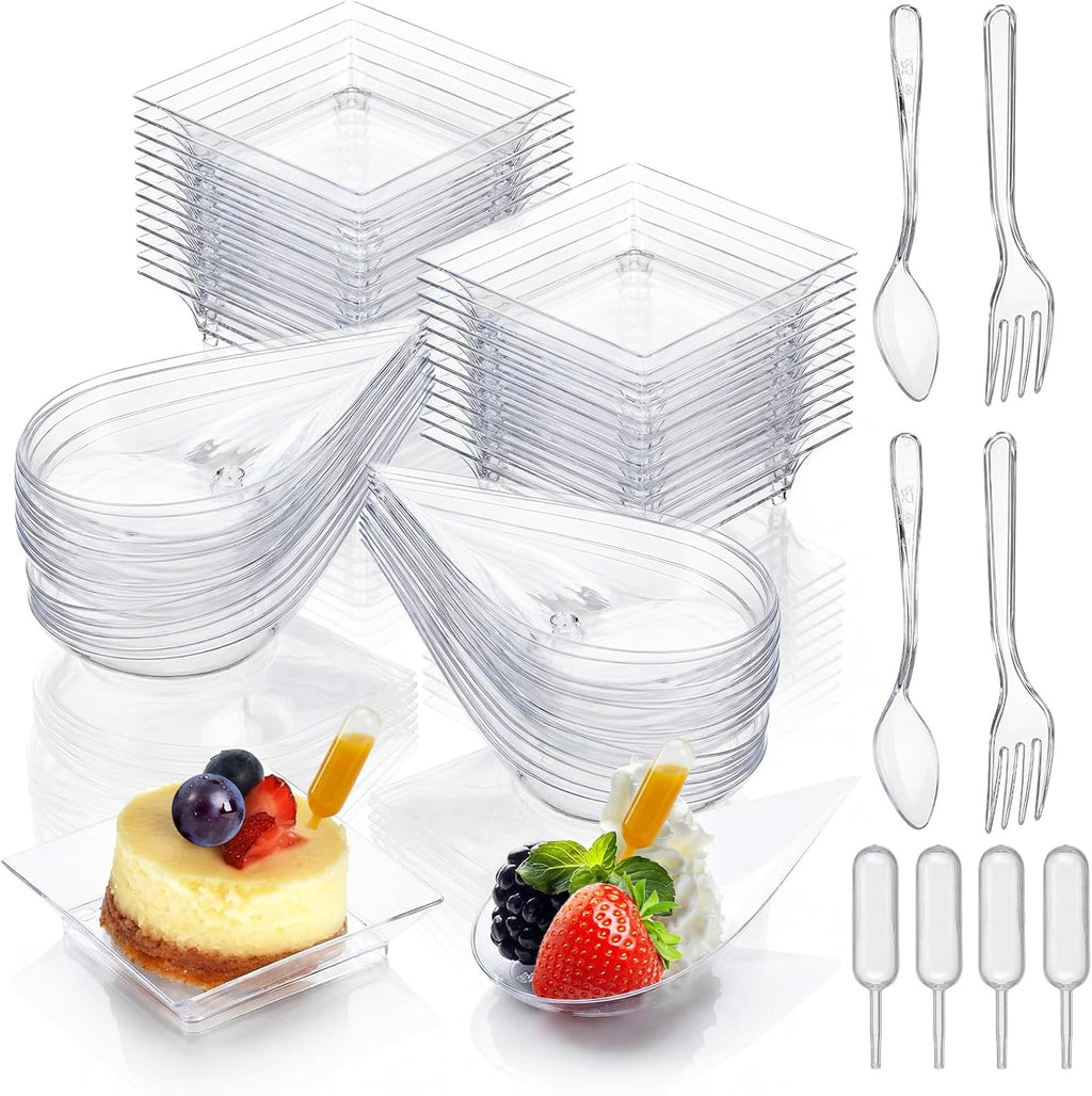 Mifoci 100 Set Mini Dessert Plates Spoon and Pipette, Square Plate & Spoon